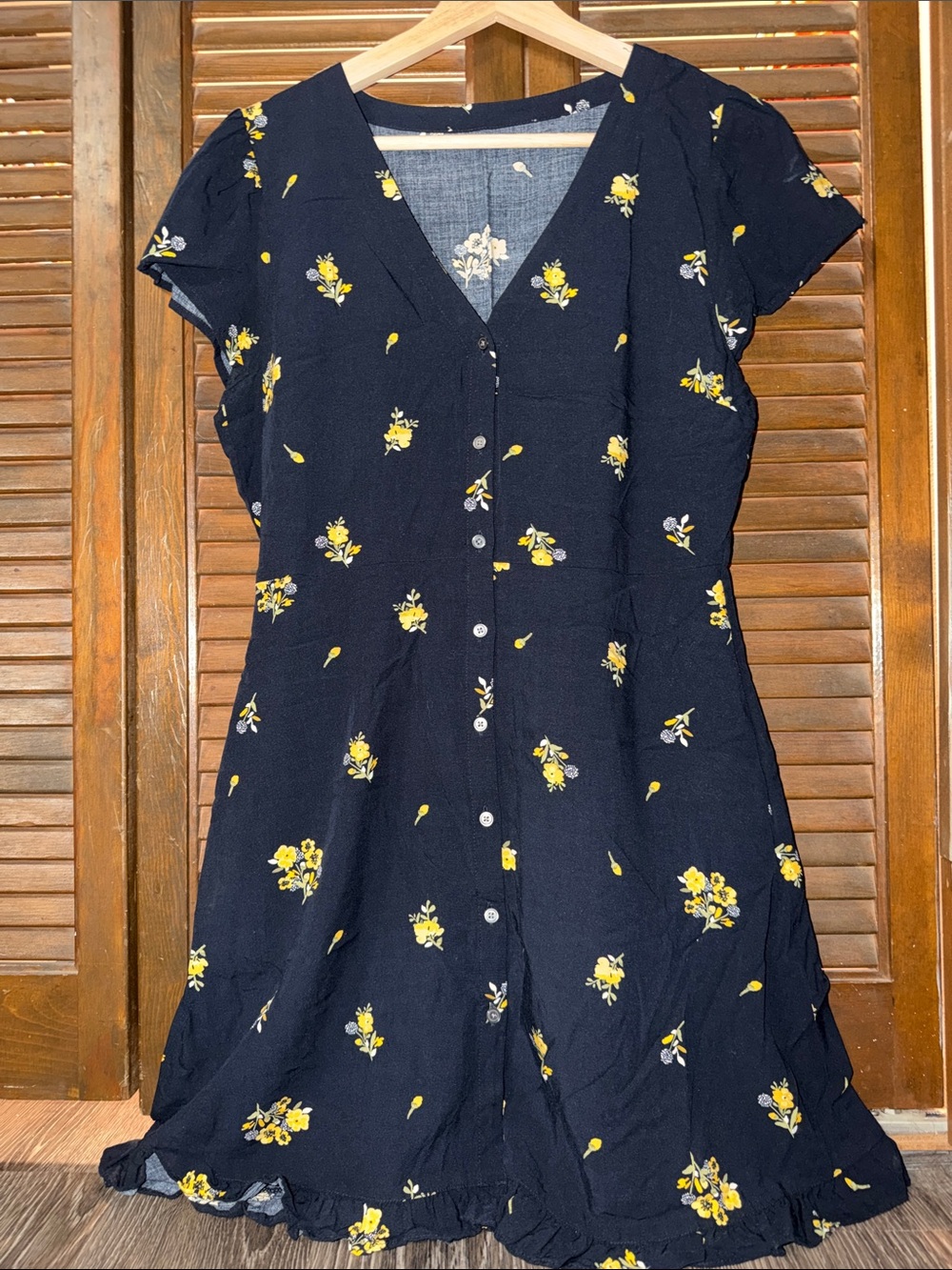 Women's Navy Mini Dress with Yellow Floral Print